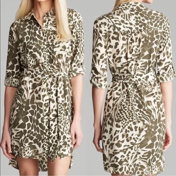 NWT Diane Von Furstenberg Shirt Dress Button Front Belted Long Sleeve Silk Sz 10 - Picture 1 of 16